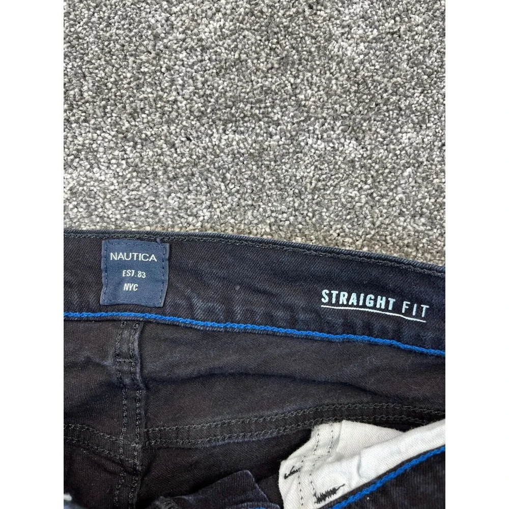 Nautica Jeans Mens Size 34X30 Pocket Regular Straight Fit Black Denim Flat Front